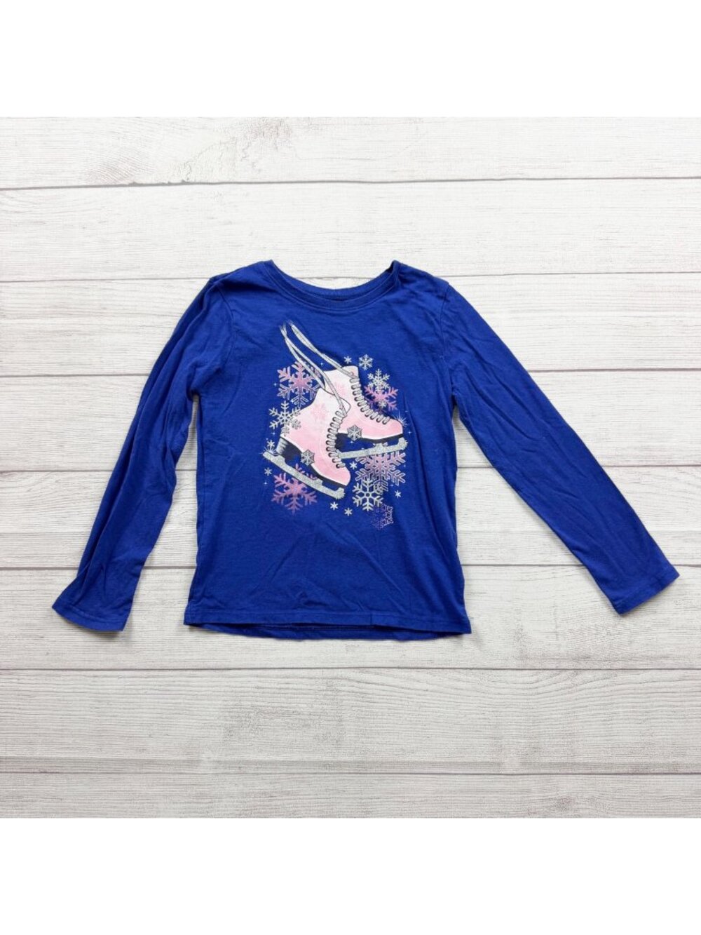 Children's Place Girls Ice Skating Graphic Blue Long-Sleeve Tee S 5-6